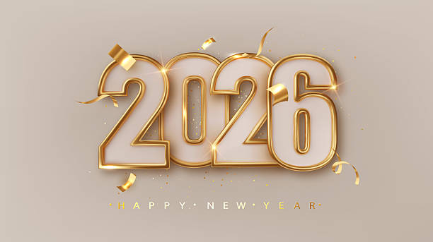 2026 Gold 3d Number for Happy New Year Background. Elegant Numbers indicating the Date of the New Year. Banner for greeting Card or Calendar
